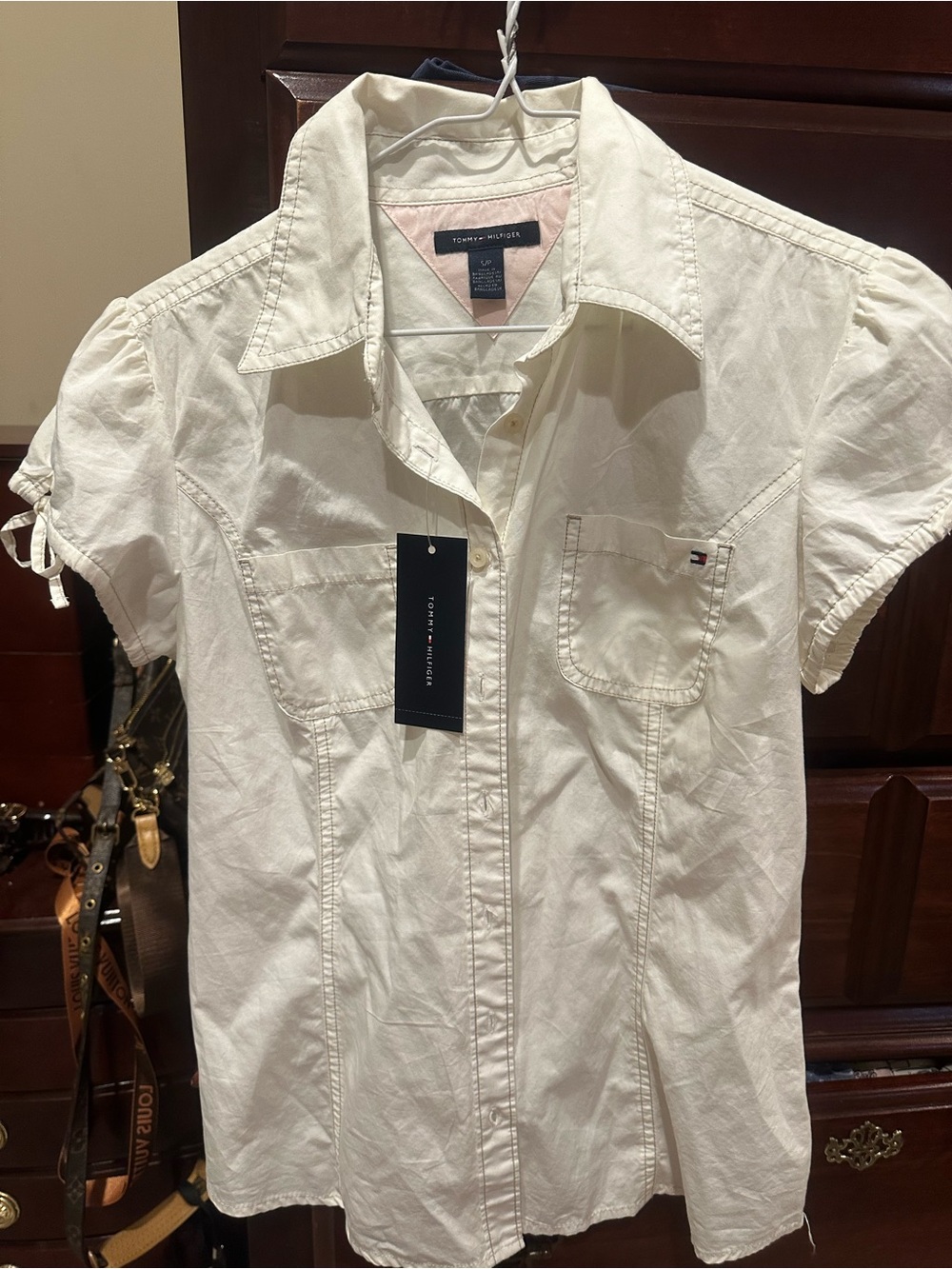 Tommy Hilfiger Cream Short-Sleeve Button-Down Shirt